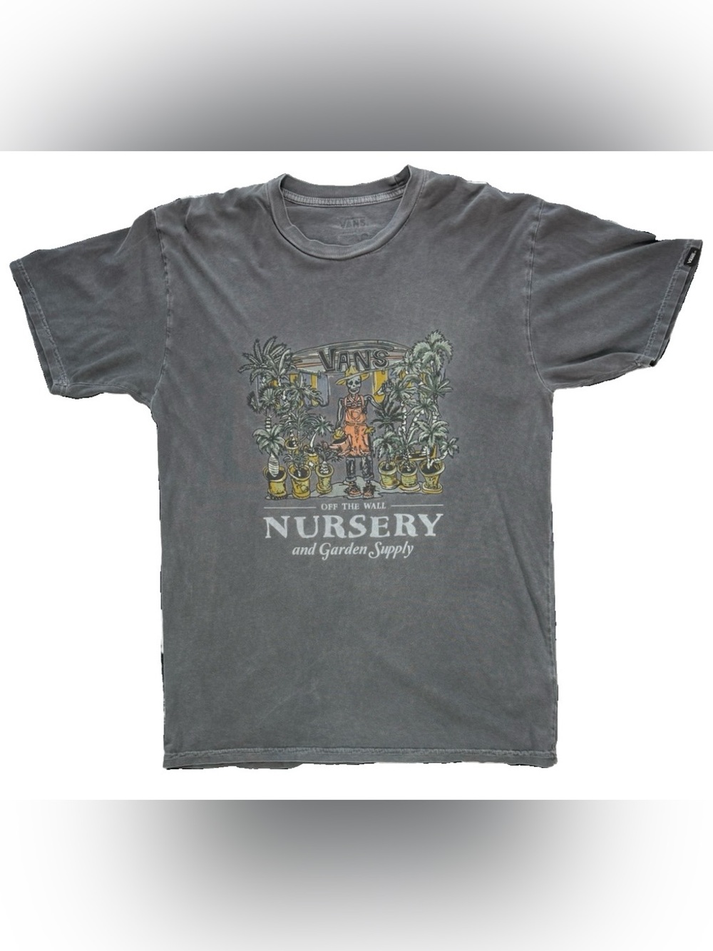 Vans Off The Wall Skeleton Nursery T Shirt Men's Medium Gray Skater Y2K Plants